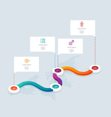 Wall Mural - abstract isometric timeline infographics 4 steps with world map for business and presentation
