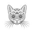 Ornamental cat portrait on white background. Stencil art. Stylized cat face. Cat pattern. Day of the Dead. Painted cat head.