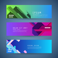 Set of abstract vector banners design. Collection of web banner template. modern template design for web, ads, flyer, poster with 3 different colors
