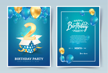 Wall Mural - 2nd years birthday vector invitation double card. two years anniversary celebration brochure. templa