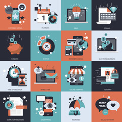 Wall Mural - Business, technology and management icon set for websites and mobile applications. Flat vector illustration