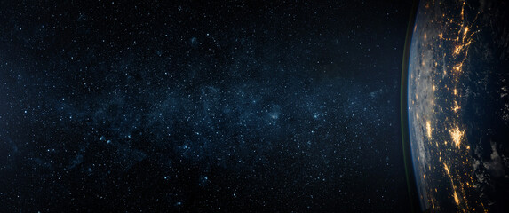 view of the earth, star and galaxy. sunrise over planet earth, view from space. concept on the theme