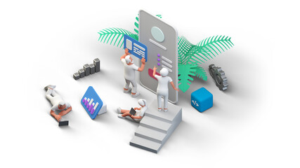 Wall Mural - web ui ux app design teamwork concept 3d illustration. team people building creating application use