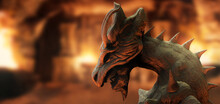 3d Render Illustration Of Stone Dragon Statue Standing On Ancient Temple Background.