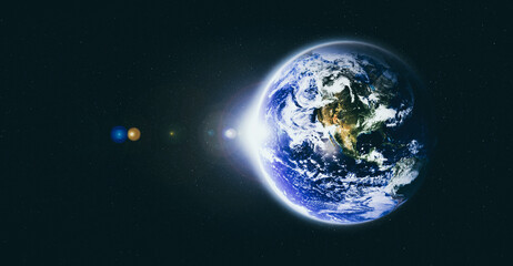 Wall Mural - planet earth globe view from space showing realistic earth surface and world map as in outer space p