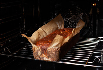 Sticker - Closeup shot of banana bread being baked in the oven