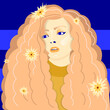 Female portrait with flowers in pastel colors stylized in modern flat style