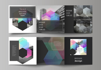 Wall Mural - vector layout of square format covers design templates with colorful hexagons, geometric shapes, tec