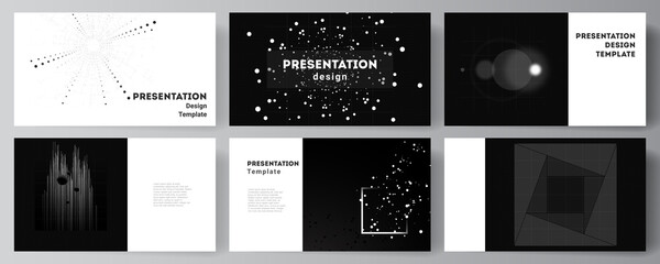 Wall Mural - Vector layout of the presentation slides design templates for presentation brochure, brochure cover. Black color technology background. Digital visualization of science, medicine, technology concept.