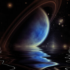 Wall Mural - Exosolar Planet Rise over quiet waters