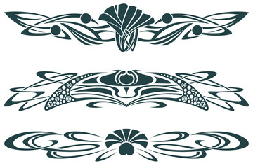 Wall Mural - Set of floral and plant tribal tattoos. Vector vignette for labels, sticker and other design.