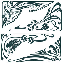 Wall Mural - Set of floral and plant tribal tattoos. Vector vignette for labels, sticker and other design.