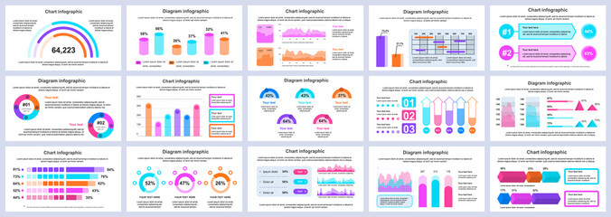 Poster - Bundle business and finance infographics presentation slides template. Different charts, diagrams, workflow, flowchart, timeline, schemes design template. Vector info graphic and infographics set.