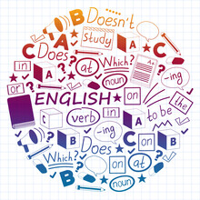 Concept Of Learning English. Flat Design, Vector Pattern. English Courses.