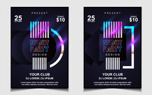 Night Dance Party Music Layout Cover Design Template Background With Colorful Dark Blue Glitters Style. Light Electro Vector For Music Event Concert Disco, Club Invitation, Festival Poster, Flyer