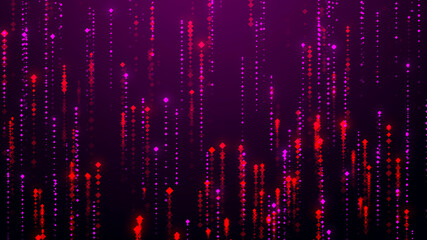 Wall Mural - cyberspace with purple digital falling lines. starburst dynamic lines or rays. binary hanging chain.
