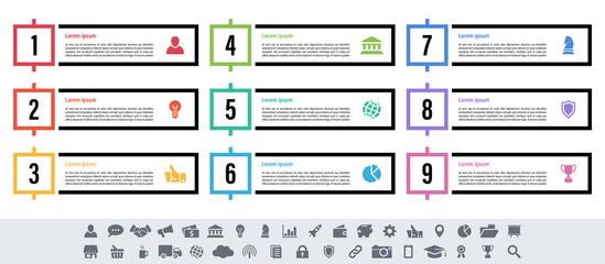 Wall Mural - Infographic design business concept vector illustration with 9 steps or options or processes represent work flow or diagram or web button banner