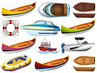 Poster - Set of different kind of boats and ship isolated on white background