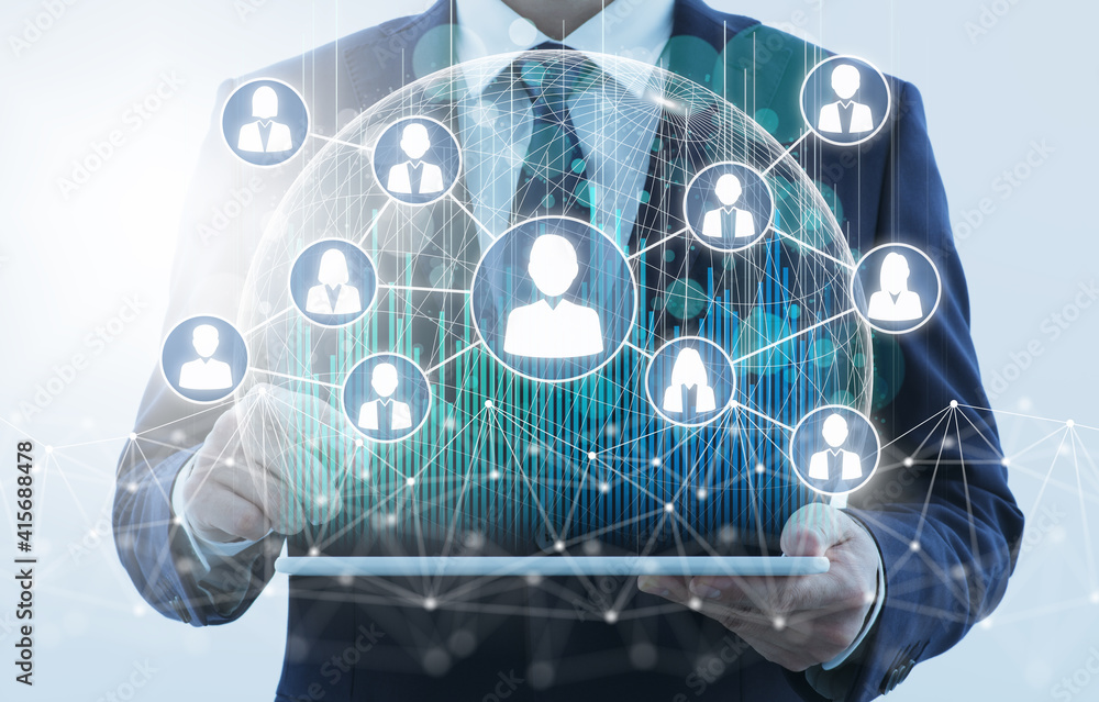 Business people network on internet. Business person using tablet ...