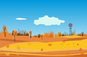 Wall Mural - Countryside in autumn season, houses vector landscape