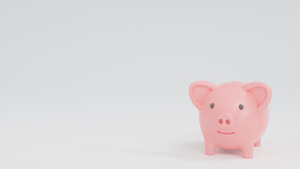  Piggy bank on white background, saving or save money concept, 3d render.