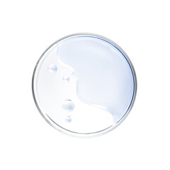 Liquid in petri dish over white background - flat lay