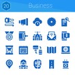 © Anna - business icon set. 20 filled icons on theme business. collection of Responsive, Laptop, Discount, Domotics, Calendar, Diminish, Saw, Extending leads, Time, Login, Waitress