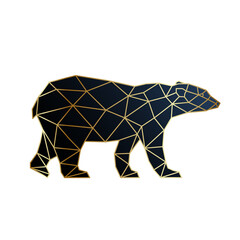 Wall Mural - Abstract gold geometric Bear design. Polar bear silhouette in polygonal style. Vector template.