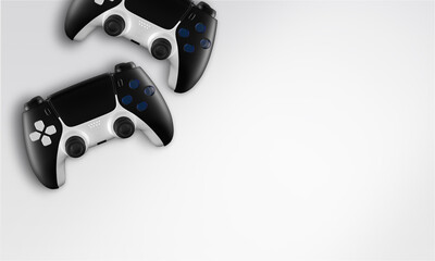 Wall Mural - Two dualsense ps5 controllers on white background, gaming concept