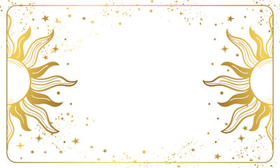 Wall Mural - white magic background with golden sun, cosmic boho poster with copy space and stars. layout for ast