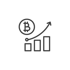 Bitcoin growth chart line icon. linear style sign for mobile concept and web design. Bitcoin increase graph outline vector icon. Symbol, logo illustration. Vector graphics