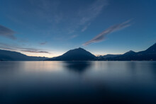 Panorama Of Lake Como At Blue Hour With Mountains