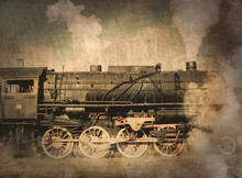 Old Locomotive With Steam.