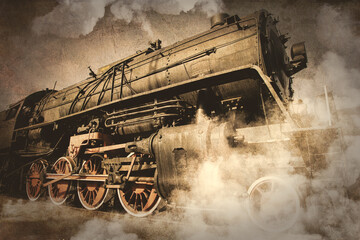 Wall Mural - old locomotive with steam.