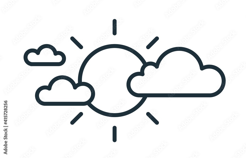 Simple icon in line art style with sun and clouds. Partly sunny weather ...