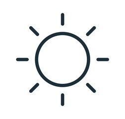 Wall Mural - simple line art icon of sun with bright sunbeams. line art symbol of hot weather or intensity. solar