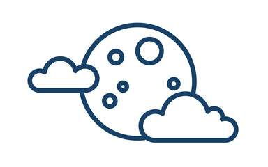 Wall Mural - simple weather icon with full moon with clouds. symbol of cloudy night in line art style. linear fla