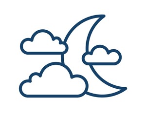Wall Mural - simple weather icon with half moon or waning crescent with clouds. symbol of cloudy night in line ar