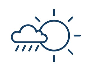 Wall Mural - rainy and sunny weather icon in line art style with sun and cloud with raindrops. partly sunny with 
