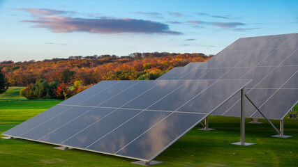 Wall Mural - solar panels on the background of the autumn forest