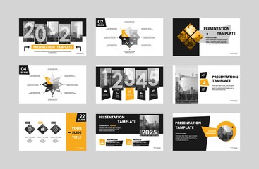 Wall Mural - Abstract white, yellow presentation slides. Modern brochure cover design. Fancy info banner frame. Creative infographic elements set. Urban city font. Vector title sheet model. Ad flyer style template