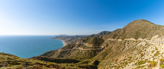 Wall Mural - panorama of a winding mountain road on the Costa de Almeria in southern Spain