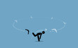 Man throwing a boomerang and surprised when it flew back to hit him from the back. Vector illustration depicts execution problem, karma, bad luck, after effect, repercussion, and consequences.