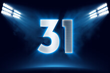 Number 31 Background, 3D 31 Object Made Of Metal, Illuminated With Floodlights