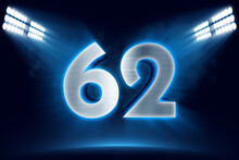 Number 62 Background, 3D 62 Object Made Of Metal, Illuminated With Floodlights