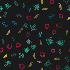 Set line Glasses, Tourist tent, Shotgun and Canteen water bottle on seamless pattern. Vector.