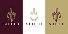 Elegant Shield Logo Designs Concept Vector, Guardian Symbol, Shield And Sword Logo Template
