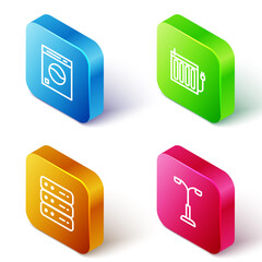 Sticker - Set Isometric line Washer, Heating radiator, Server, Data, Web Hosting and Street light icon. Vector.