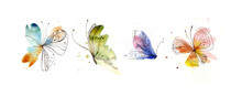 Hand-drawn Butterflies. Watercolor And Pen. Isolated On White Background