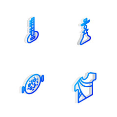 Sticker - Set Isometric line Hookah, Sitar, Chicken tikka masala and Indian man dress icon. Vector.